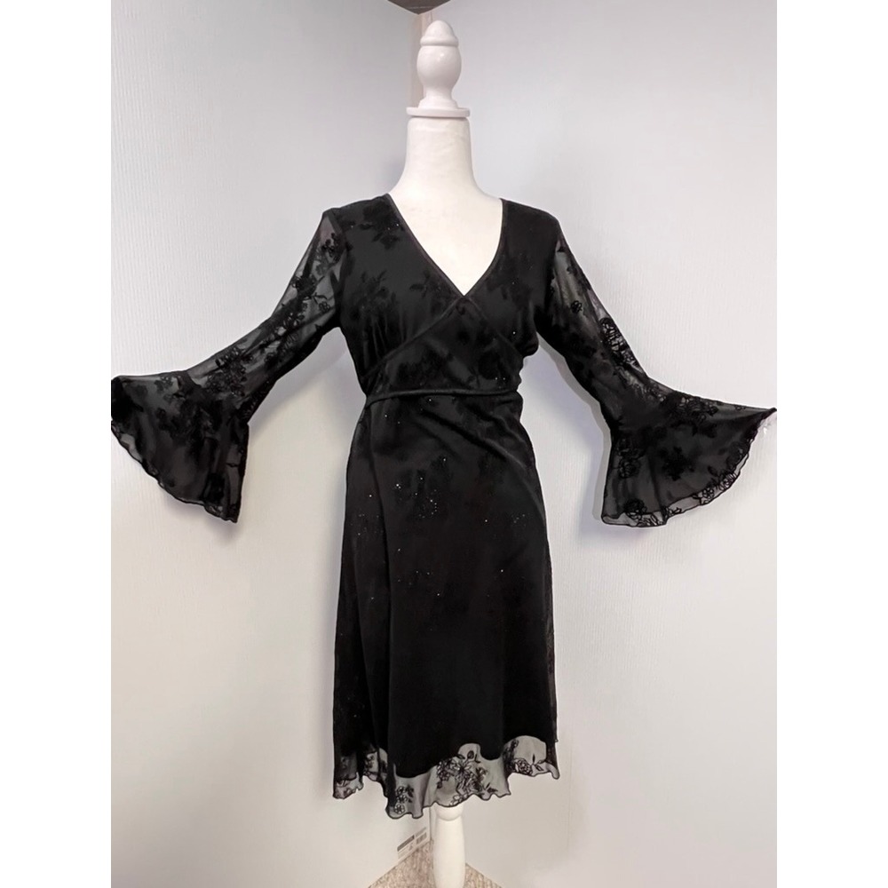 Y2K Jodi Kristopher Lace Bell Sleeve Dress M Gothic Witchy Dark Fairy Vtg USA‎
